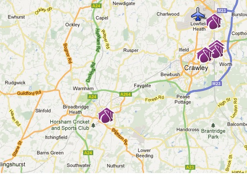 Horsham map showing Serviced Apartments